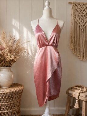 LARGE Lulus Perfect Match Blush Satin Lace-Up Dress featuring a draped skirt